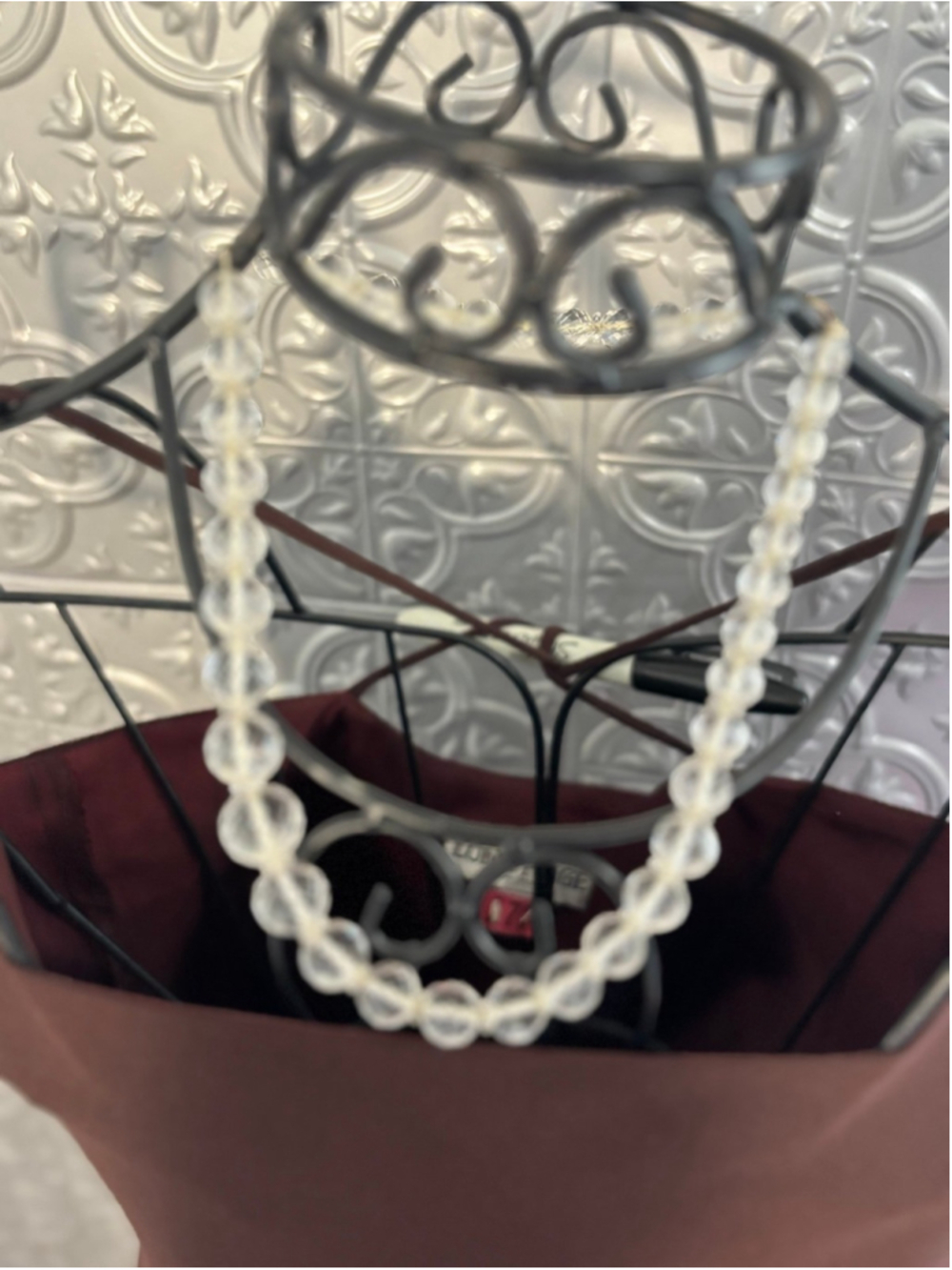 Vintage 14k White Gold Necklace chain W/ Faceted Crystal Glass Graduated Beads